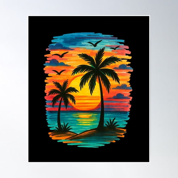 Tropical Sunset Vibes- Vintage Wall Arttrendy Retro Print Room Decor Wall Art , Poster Print Only