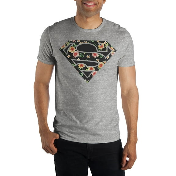 Tropical Superman Flower Logo Men's Gray T-Shirt Tee Shirt-XX-Large