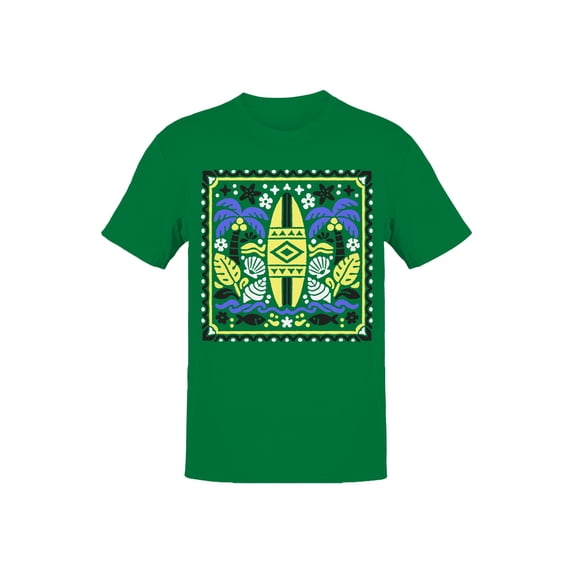 Tropical Surf Design: Palm and Waves Men's T-shirt Green