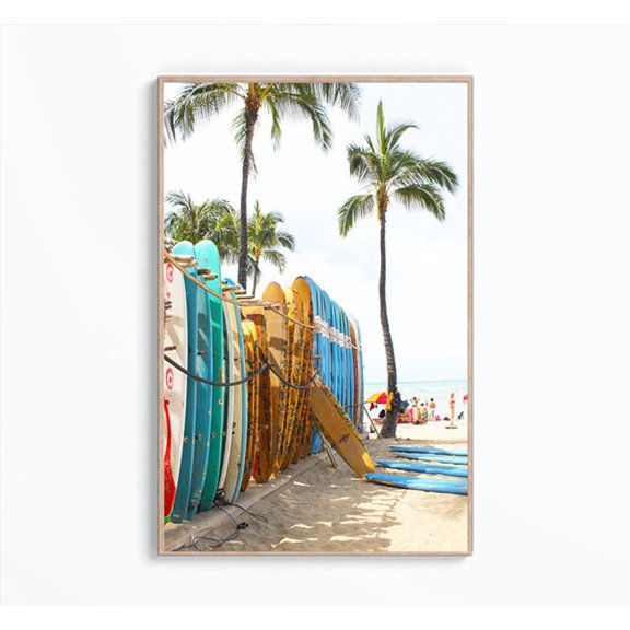 Tropical Surf Print, Coastal Beach Wall Art, Surfboard Photography, Summer Vibes Poster, Surf Digital Art, Tropical Room Decor, Surf Wall Art Wall Art, Modern Wall Decor, 8x12 UNFRAMED