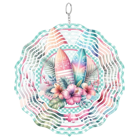 Tropical Surfboard Beach House 3D Wind Spinner, Surfing Summer Decor, Kinetic Outdoor Spinner