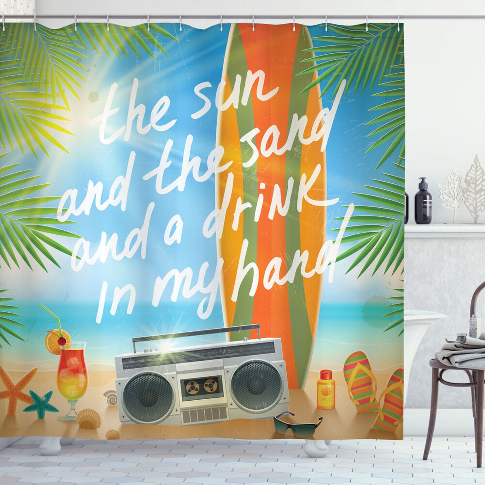 Tropical Surfboard Shower Curtain Create a Beach Paradise in Your