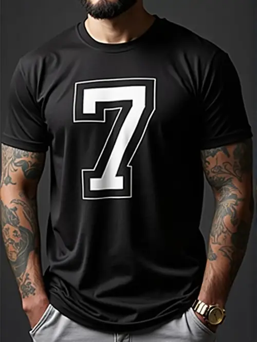 Men's Bold Number 7 Graphic T-Shirt, Casual Short Sleeve Crew Neck ...