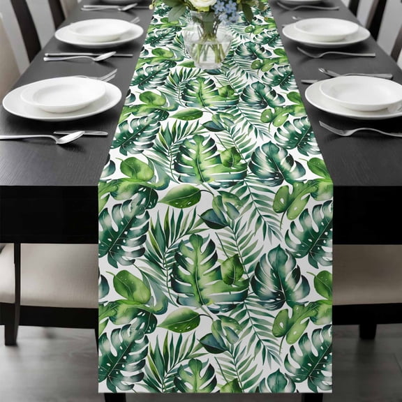 Tropical Table Runner 48 Inches Long, Green Palm Leaf Summer Plant Kitchen Coffee Dining Table Decoration for Home Party Birthday Wedding Home Decor 13x48 Inches