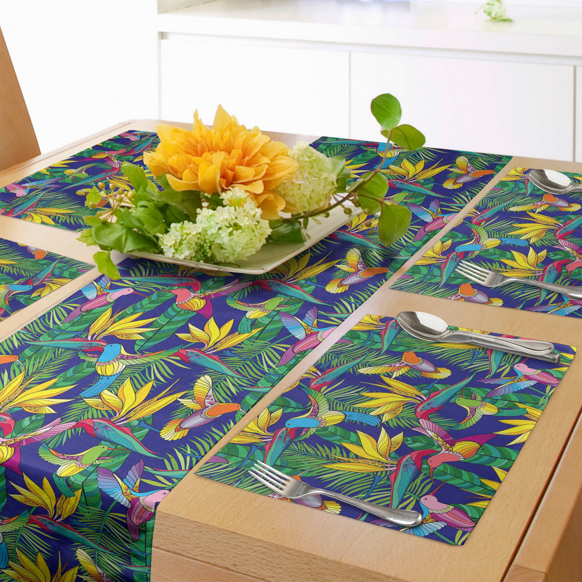 Tropical Table Runner & Placemats, Strelitzia Flowers Exotic