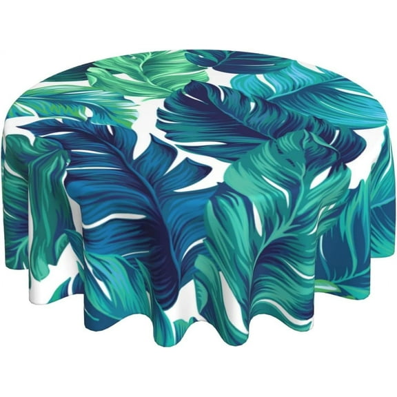 Tropical Tablecloth Round 60 Inches for Summer Green Hawaiian Palm Leaf Round Tablecloth Polyester Washable Circle Table Cover Table Cloth for Kitchen Dining Room Picnic Patio Wedding Party