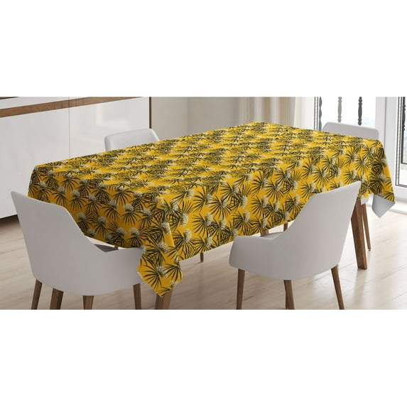 Tropical Tablecloth, Vivid Tone Wild Flowers Illustration Scene of Summer Vibes, Rectangle Satin Table Cover Accent for Dining Room and Kitchen, 60" X 84", Yellow Grey, by Ambesonne