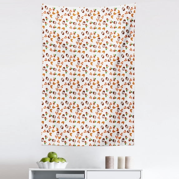 Tropical Tapestry, Assortment of Nuts Pattern Peanut Coconut Almondd Hazelnuts Tropical Fruits, Fabric Wall Hanging Decor for Bedroom Living Room Dorm, 5 Sizes, Multicolor, by Ambesonne