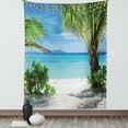 thumbnail image 1 of Tropical Tapestry, Idyllic Tranquil Ocean View Holiday Vacation Resort Beach Plants Seaside, Wall Hanging for Bedroom Living Room Dorm Decor, 60W X 80L Inches, Green Aqua Coconut, by Ambesonne, 1 of 2