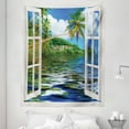 thumbnail image 1 of Tropical Tapestry, Rippling Sea Palms and Exotic Village Scene Through Open Window Design, Fabric Wall Hanging Decor for Bedroom Living Room Dorm, 5 Sizes, Green and Sea Blue, by Ambesonne, 1 of 1