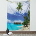 thumbnail image 1 of Tropical Tapestry, Water Bungalows of Tropical Resort Bora Bora Island Pacific Ocean Panorama, Wall Hanging for Bedroom Living Room Dorm Decor, 60W X 80L Inches, Green Blue White, by Ambesonne, 1 of 5