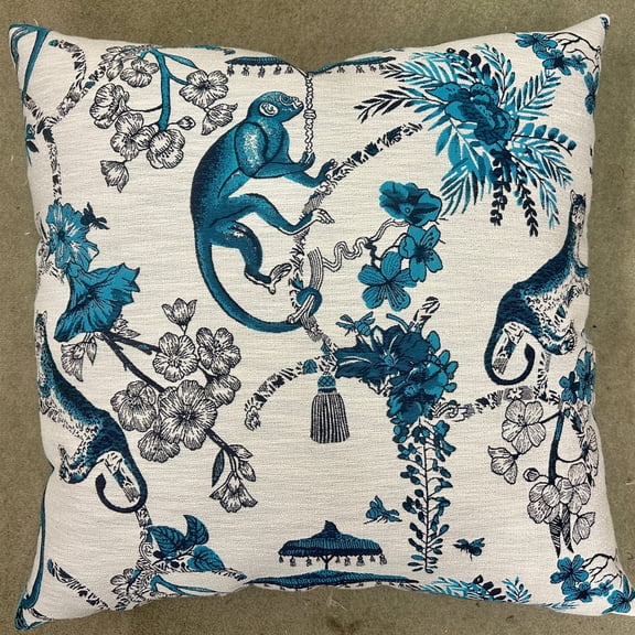 Tropical Teal Black Monkey Leopard Landscape Woven Decorative Pillow, 17 x 18 in, Double Sided Rectangular Decor for Armchair