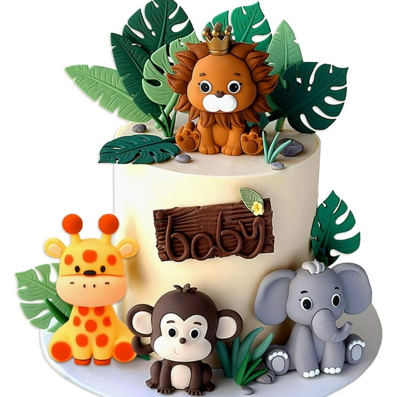 Tropical Theme 3D Cake Decoration Ornament Set - Suitable for 4 Animals and 6 Plants Birthday Wedding Party