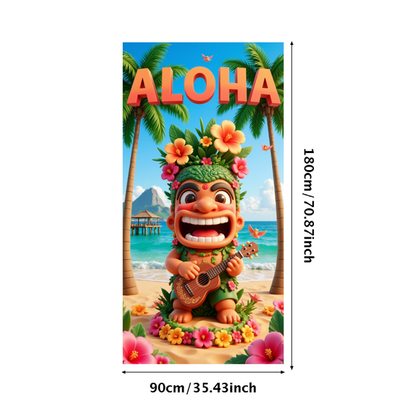 Tropical Theme Aloha Banner Decorative Design Tiki Decor Beach Guitar Flower for Summer Party Beach Event Outdoor Decoration