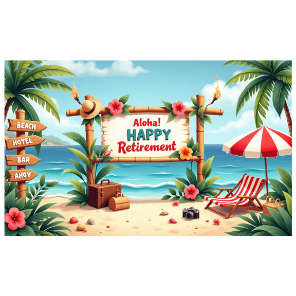 Tropical Theme Aloha Retirement Bamboo Banner for Beach Party Outdoor Celebration Vacation