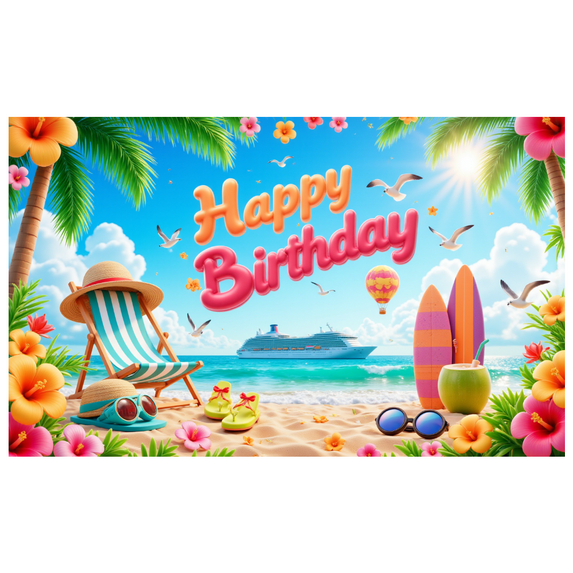 Tropical Theme Banner Beach Design Seaside Scene Birthday Decor for Summer Celebration Birthday Party Indoor Decoration