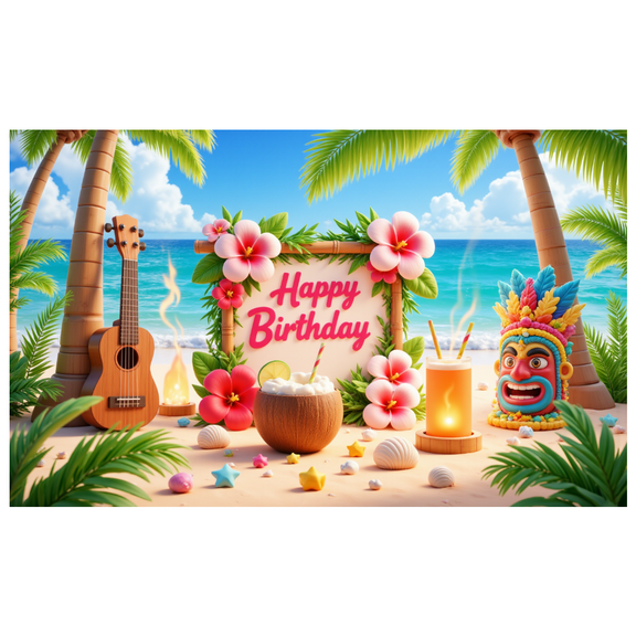 Tropical Theme Birthday Banner Hawaiian Decor Beach Party Backdrop for Birthday Party Kids Event Celebration