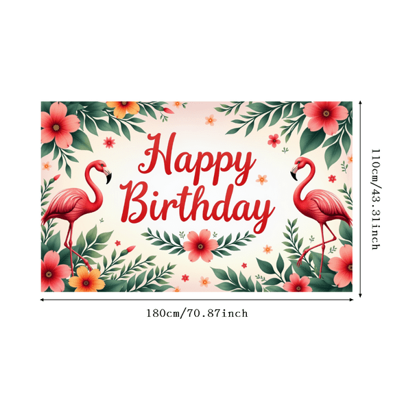 Tropical Theme Happy Birthday Banner Flamingo Birthday Party Decorative Backdrop for Birthday Celebration Event Decoration