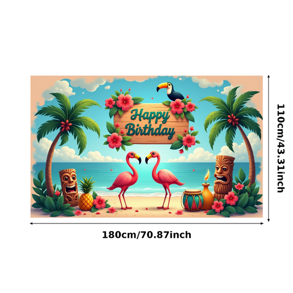 Tropical Theme Happy Birthday Flamingo Banner Colorful Flowers Palm Trees for Birthday Party Beach Party Outdoor Celebration