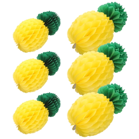 Tropical Theme Pineapple Honeycomb Centerpieces 6Pcs Yellow Table Hanging Decoration for Luau Party