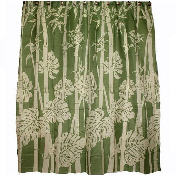 Tropical Theme Polyester Fabric Shower Curtain - Bamboo and Monstera Leaf