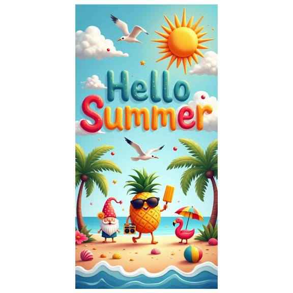 Tropical Theme Summer Banner Colorful Palm Tree Beach Sun for Outdoor Party Beach Vacation Kids Celebration