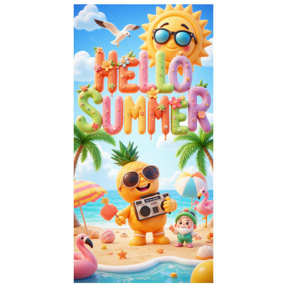 Tropical Theme Summer Banner Colorful Palm Tree Beach Sun for Outdoor Party Beach Vacation Kids Celebration