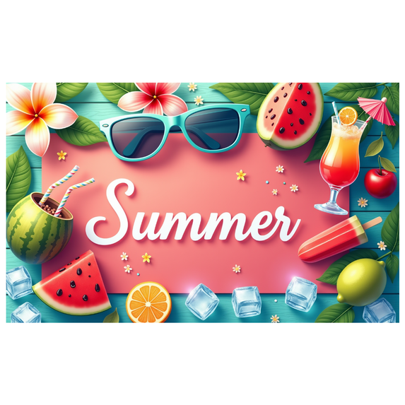 Tropical Theme Summer Banner Decorative Design Beach Party Ice Cream Fruits for Holiday Celebration Outdoor Gathering Summer Events