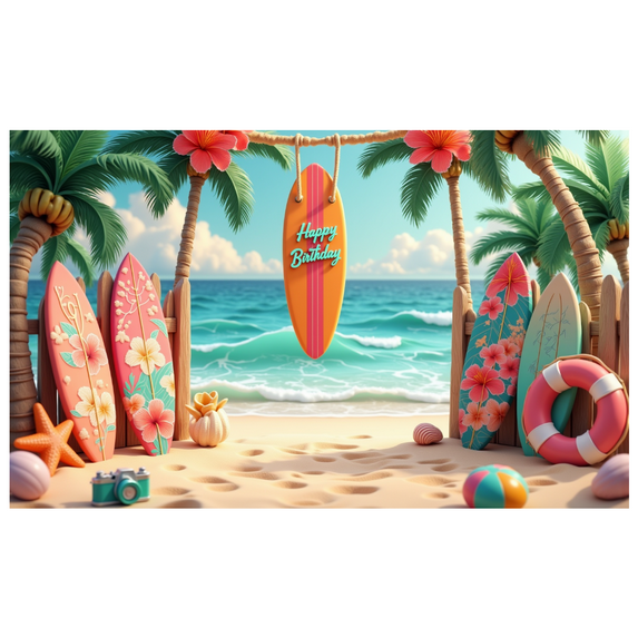 Tropical Theme Surfboard Banner Beach Party Backdrop for Summer Celebration Outdoor Event Photography