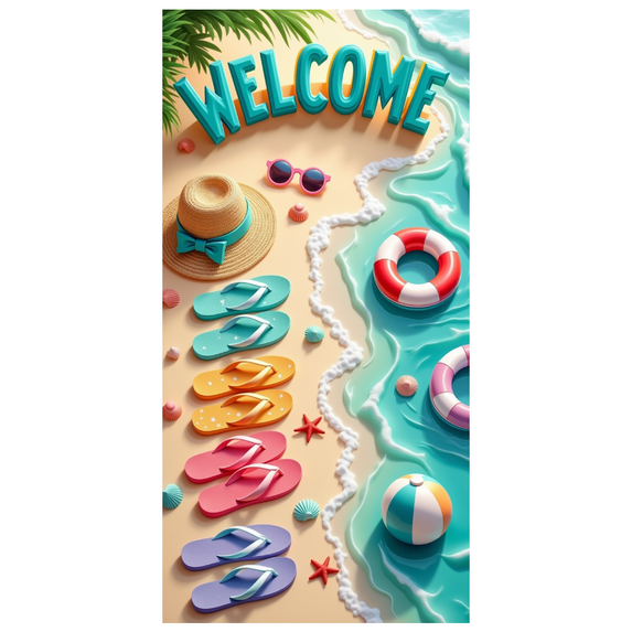 Tropical Theme Welcome Sign Colorful Flip Flops Beach Party Banner for Summer Holiday Outdoor Decoration Pool Party