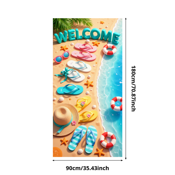 Tropical Theme Welcome Sign Colorful Flip Flops Beach Party Banner for Summer Holiday Outdoor Decoration Pool Party