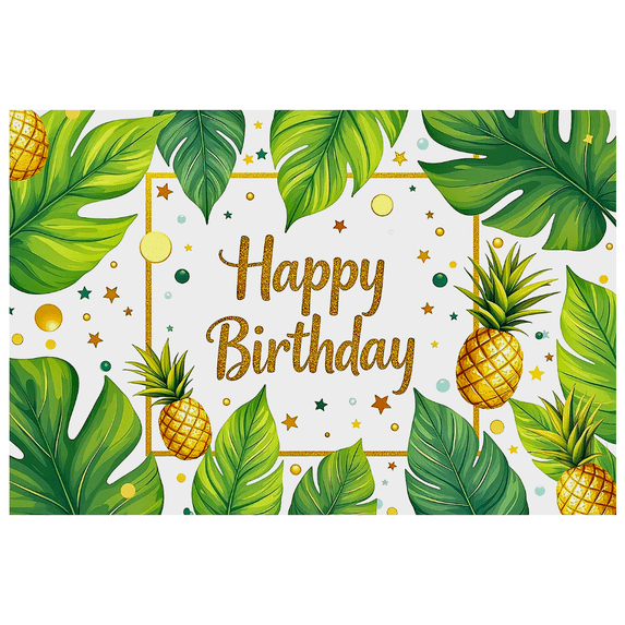 Tropical Themed Happy Birthday Banner with Pineapples and Leaves Background Backdrop Party Supplies Birthday Decoration Photography Props