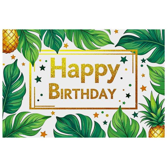 Tropical Themed Happy Birthday Banner with Pineapples and Leaves Background Backdrop Party Supplies Birthday Decoration Photography Props