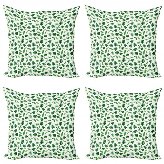 Ambesonne Tropical Throw Pillow Cover 4 Pack, Diversified Trees, 18", Lime Green Emerald
