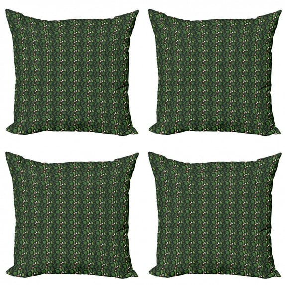 Tropical Throw Pillow Cushion Case Pack of 4, Exotic Pattern of Various Jungle Leaves and Flowers, Modern Accent Double-Sided Print, 4 Sizes, Charcoal Grey Salmon, by Ambesonne