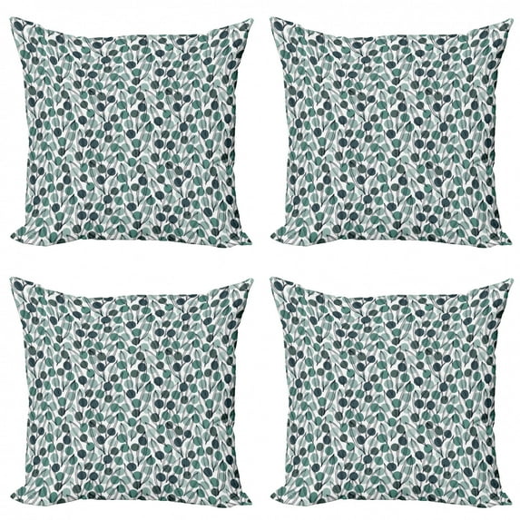 Ambesonne Tropical Throw Pillow Cover 4 Pack, Ink Paint Leaves Dots, 16", Multicolor