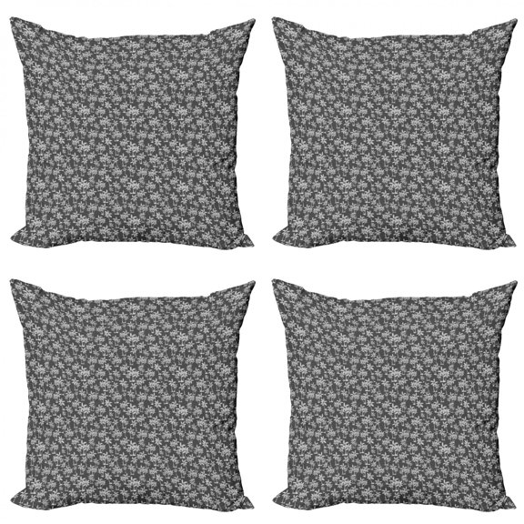 Ambesonne Tropical Throw Pillow Cover 4 Pack, Exotic Nature Palm Trees, 16", Grey and White