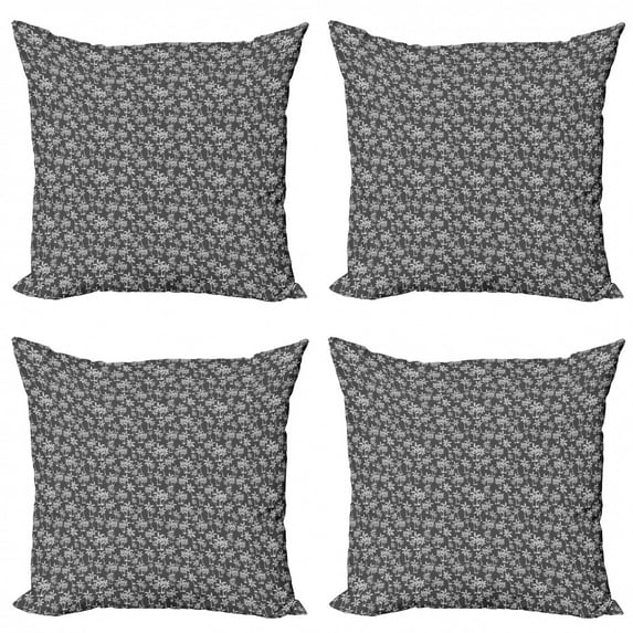 Ambesonne Tropical Throw Pillow Cover 4 Pack, Exotic Nature Palm Trees, 24", Grey and White