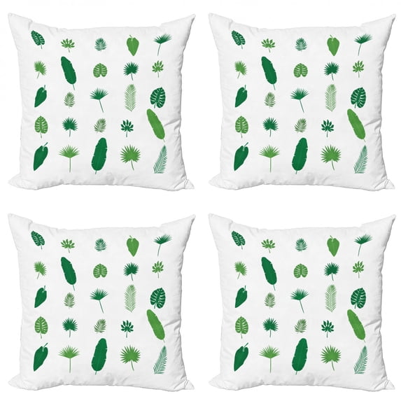 Ambesonne Tropical Throw Pillow Cover 4 Pack, Tree Species Nature, 20", Green Lime Green White