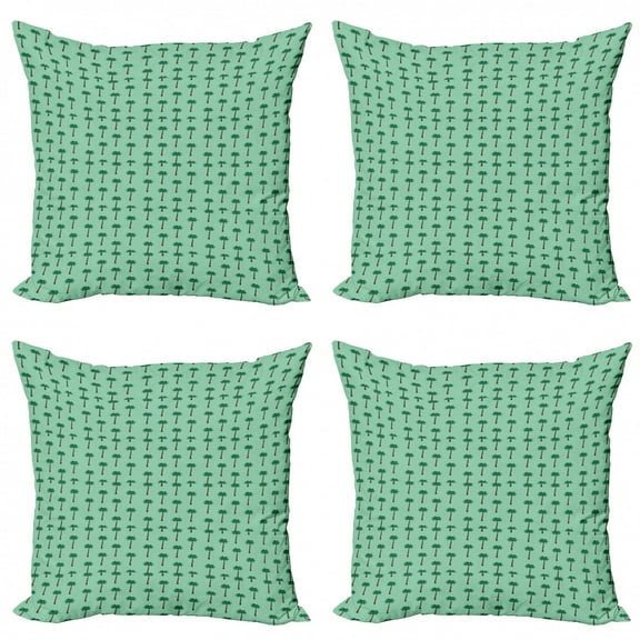Ambesonne Tropical Throw Pillow Cover 4 Pack, Summer Palms on Stripes, 16", Seafoam Forest Green