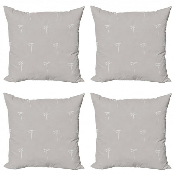 Tropical Throw Pillow Cushion Case Pack of 4, Simplistic Palm Tree Outline Tropical Hawaiian Woodland Foliage Summer, Modern Accent Double-Sided Print, 4 Sizes, Pale Muave White, by Ambesonne