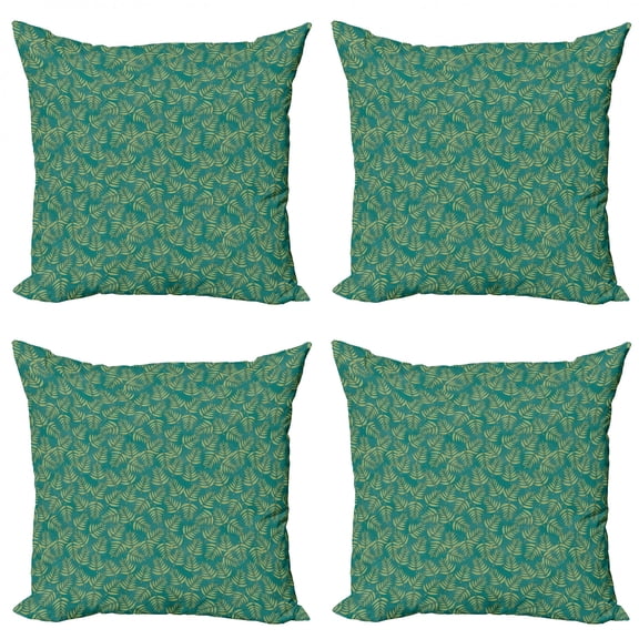 Tropical Throw Pillow Cushion Case Pack of 4, Vintage Toned Leaf Pattern Botanical Hawaii Tropic Foliage Inspirations, Modern Accent Double-Sided Print, 4 Sizes, Pistachio Green Teal, by Ambesonne