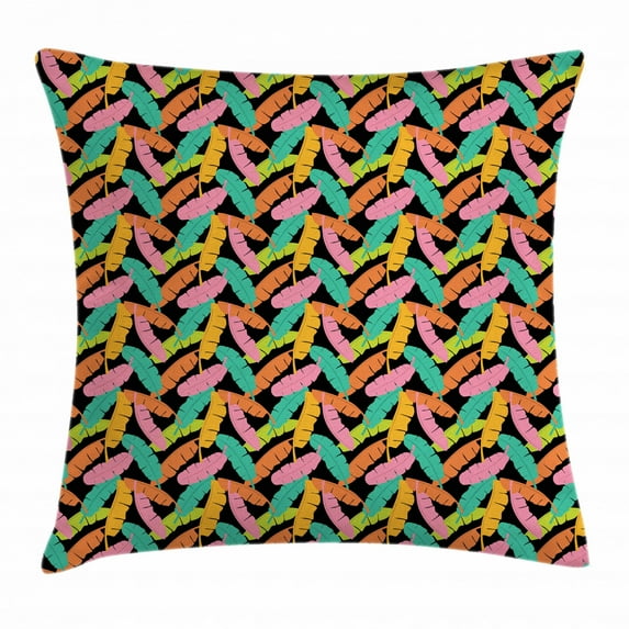 Tropical Throw Pillow Cushion Cover, Banana Leaves in Different Colors on Dark Background Exotic Fruit Tree Jungle, Decorative Square Accent Pillow Case, 16 X 16 Inches, Multicolor, by Ambesonne