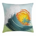 thumbnail image 1 of Tropical Throw Pillow Cushion Cover, Exotic Coconut Palm Trees Sun Ocean Wave Summer Graphic, Decorative Square Accent Pillow Case, 16 X 16 Inches, Pale Green Petrol Blue Earth Yellow, by Ambesonne, 1 of 2