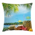 thumbnail image 1 of Tropical Throw Pillow Cushion Cover, Fresh Summer Fruits Coconut and Pineapple Drinks at Exotic Beach Palm Trees, Decorative Square Accent Pillow Case, 18 X 18 Inches, Blue Green Brown, by Ambesonne, 1 of 2
