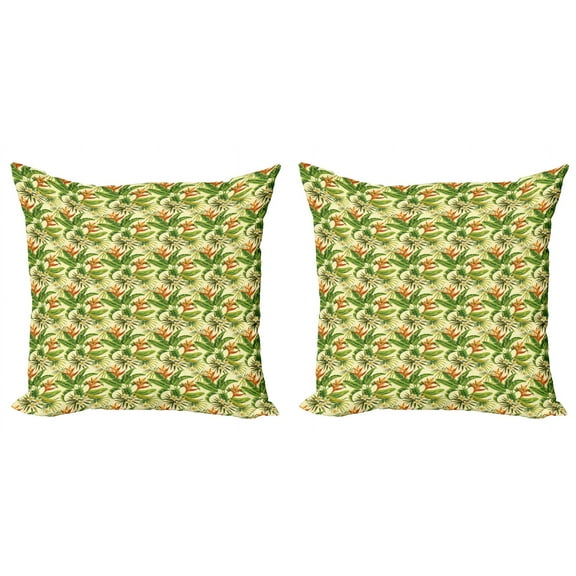 Ambesonne Tropical Throw Pillow Cover 2 Pack, Exoitc Plumeria Blooms, 24", Multicolor