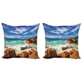 thumbnail image 1 of Ambesonne Tropical Throw Pillow Cover 2 Pack, Rocky Coast Seychelles, 20", Cinnamon Blue Turquoise, 1 of 2