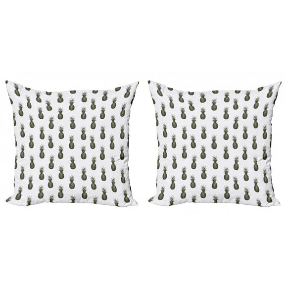 Ambesonne Tropical Throw Pillow Cover 2 Pack, Sketch of Pineapples, 24", Charcoal Grey and Ivory
