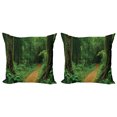 thumbnail image 1 of Ambesonne Tropical Throw Pillow Cover 2 Pack, Jungle Forest Trees, 16", Green Brown, 1 of 6