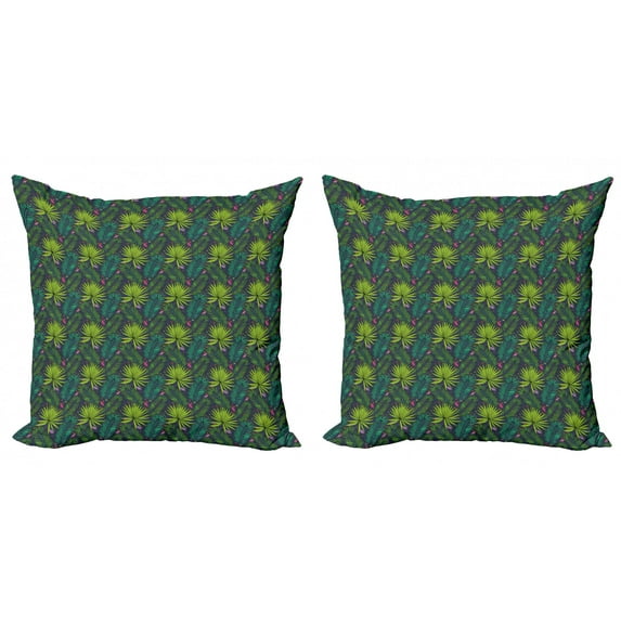 Ambesonne Tropical Throw Pillow Cover 2 Pack, Tropical Fern Aralia, 18", Multicolor
